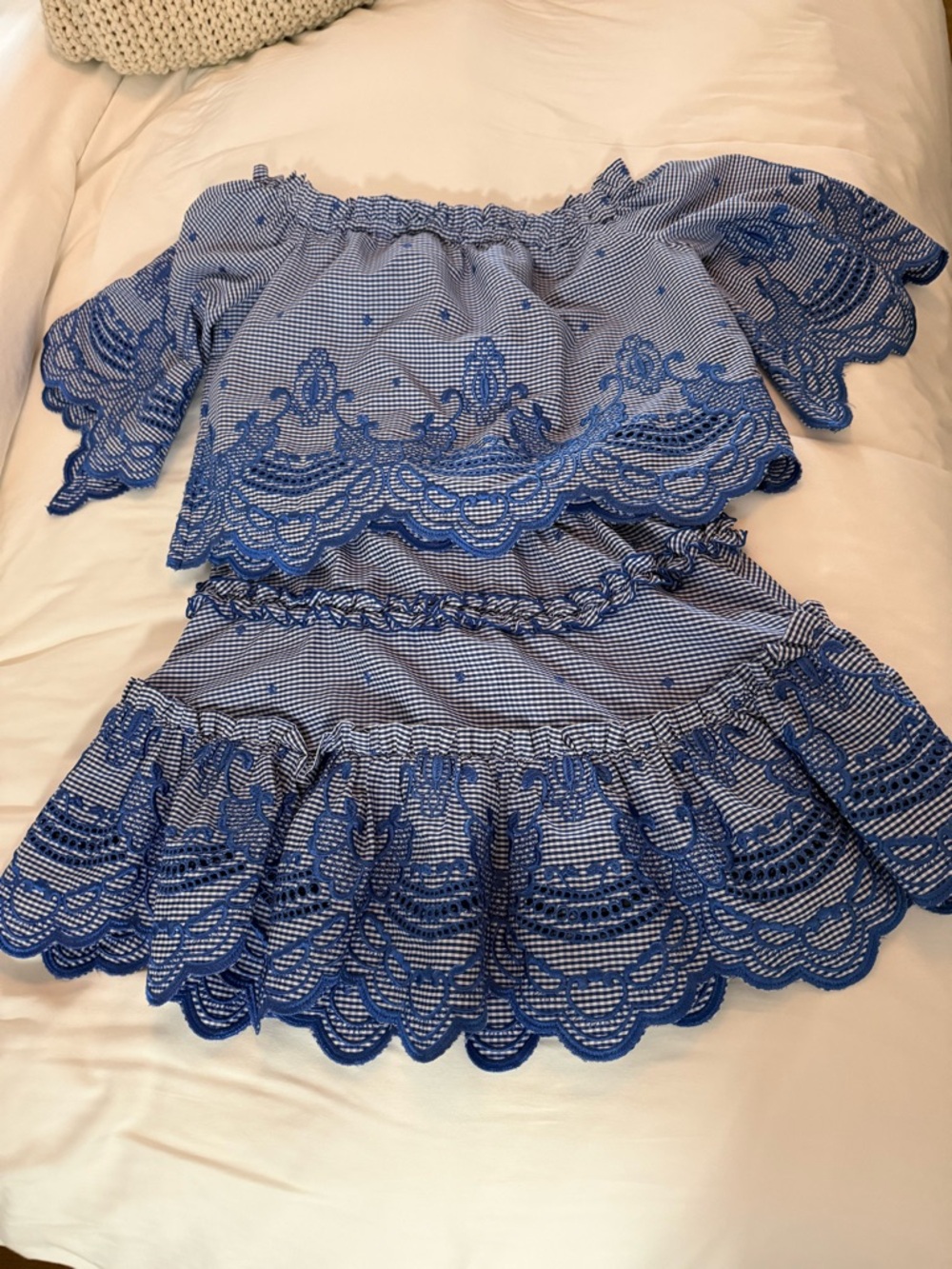 Alexis   Blue Embroidered Off-Shoulder Casual Dress Set